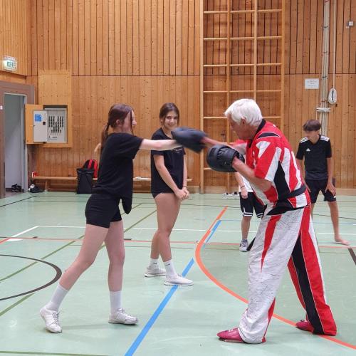 Das Foto zeigt SchülerInnen beim Kickboxtraining