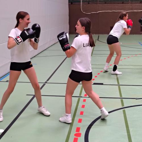 Das Foto zeigt Schülerinnen der 1af und 2af beim Boxtraining