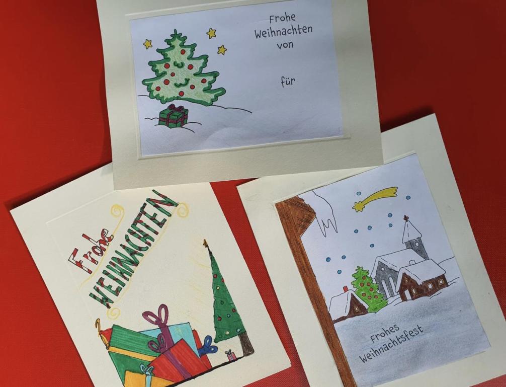 Drei Weihnachtskarten, verschiedene Kinder/Klassen