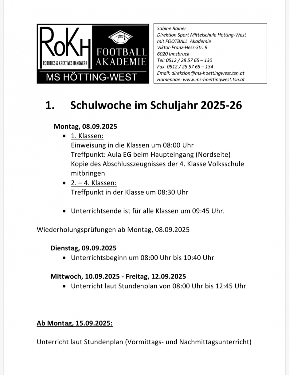 1. Schulwoche 2025/2026