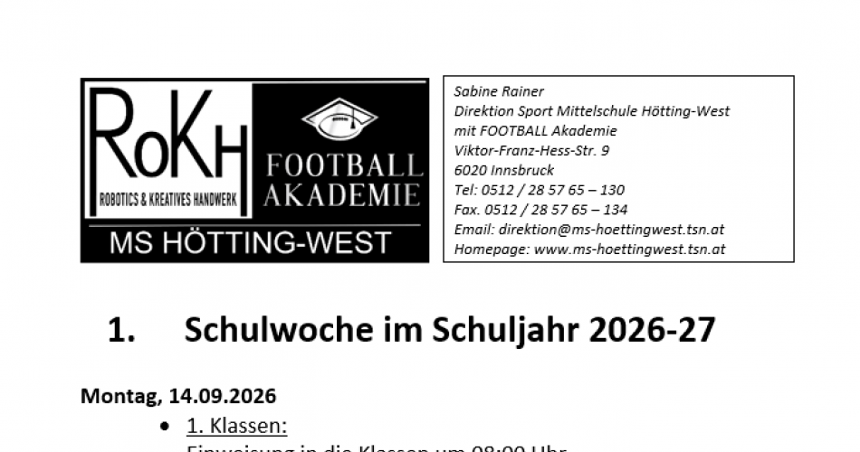 Das Bild zeigt Informationen zur ersten Schulwoche